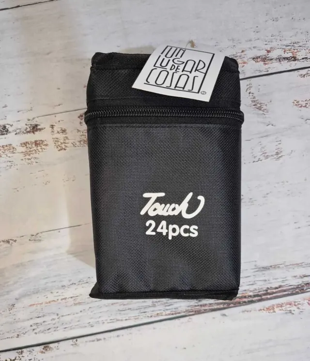 Estuche de tela con marcadores doble punta x24